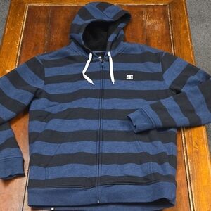 DC Men's Blue and Black Striped Hoodie
